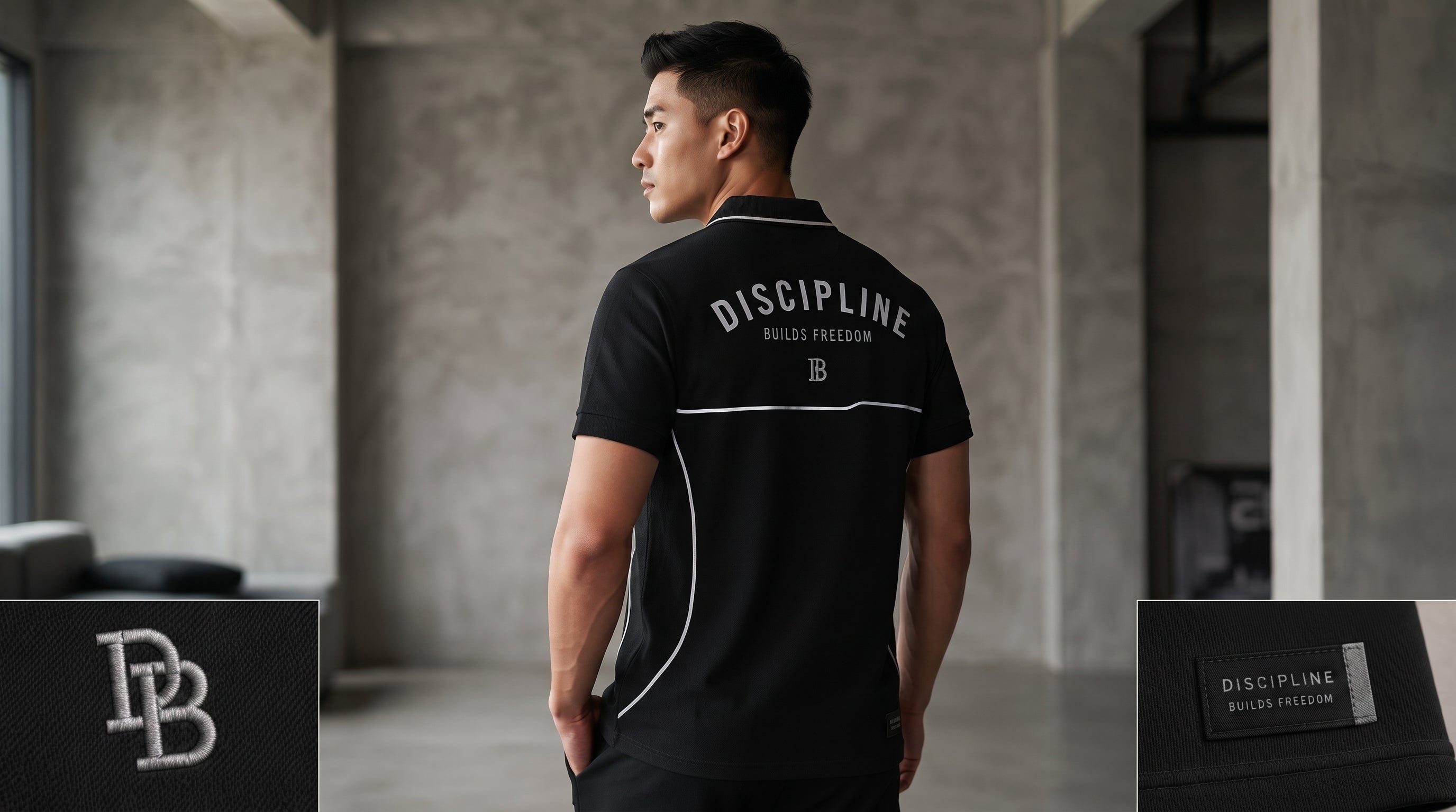 Discipline Men’s Signature Piqué Polo – Black & Silver