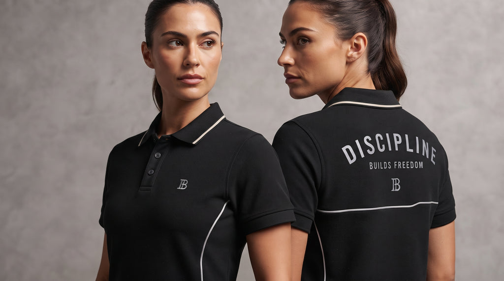Discipline Men’s Signature Piqué Polo – Black & Silver