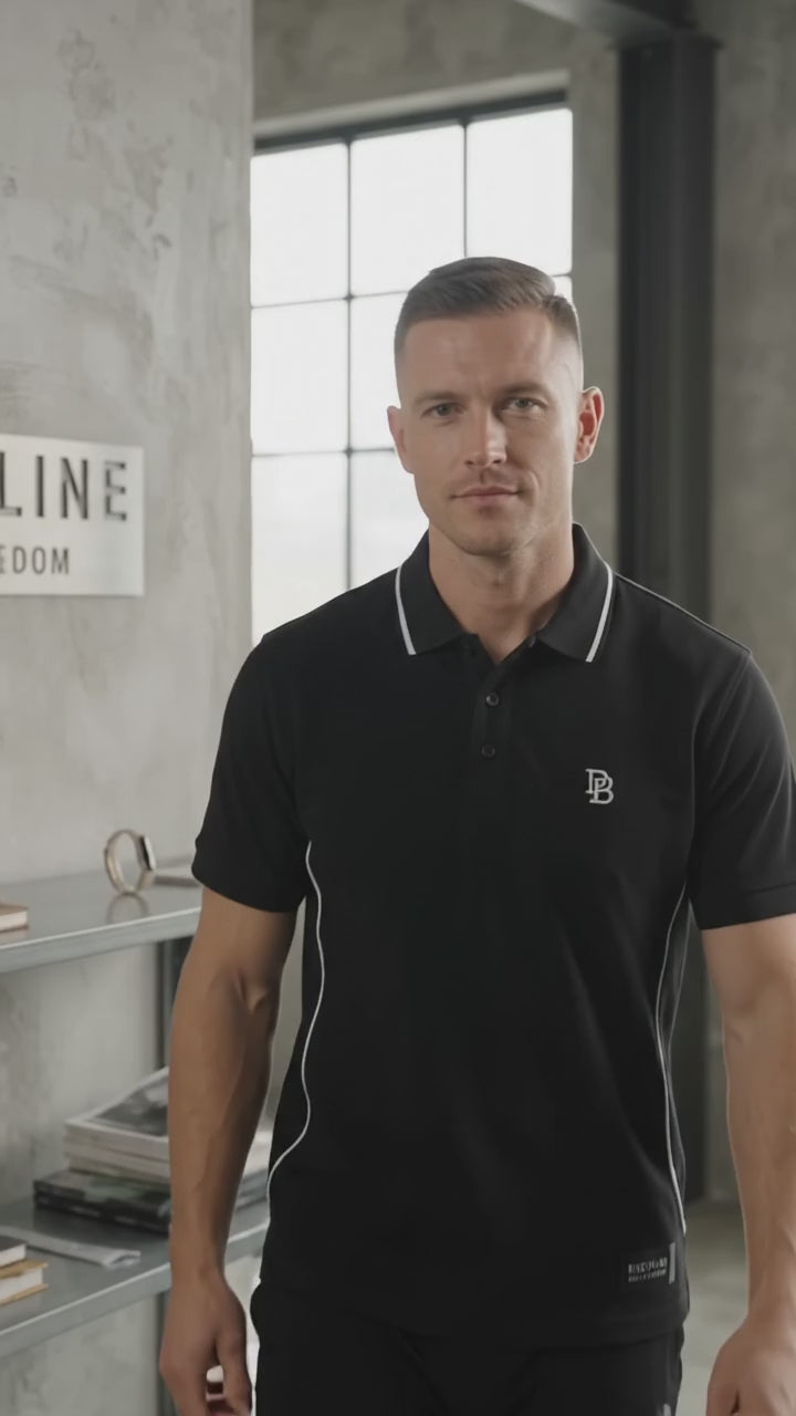 Discipline Men’s Signature Piqué Polo – Black & Silver