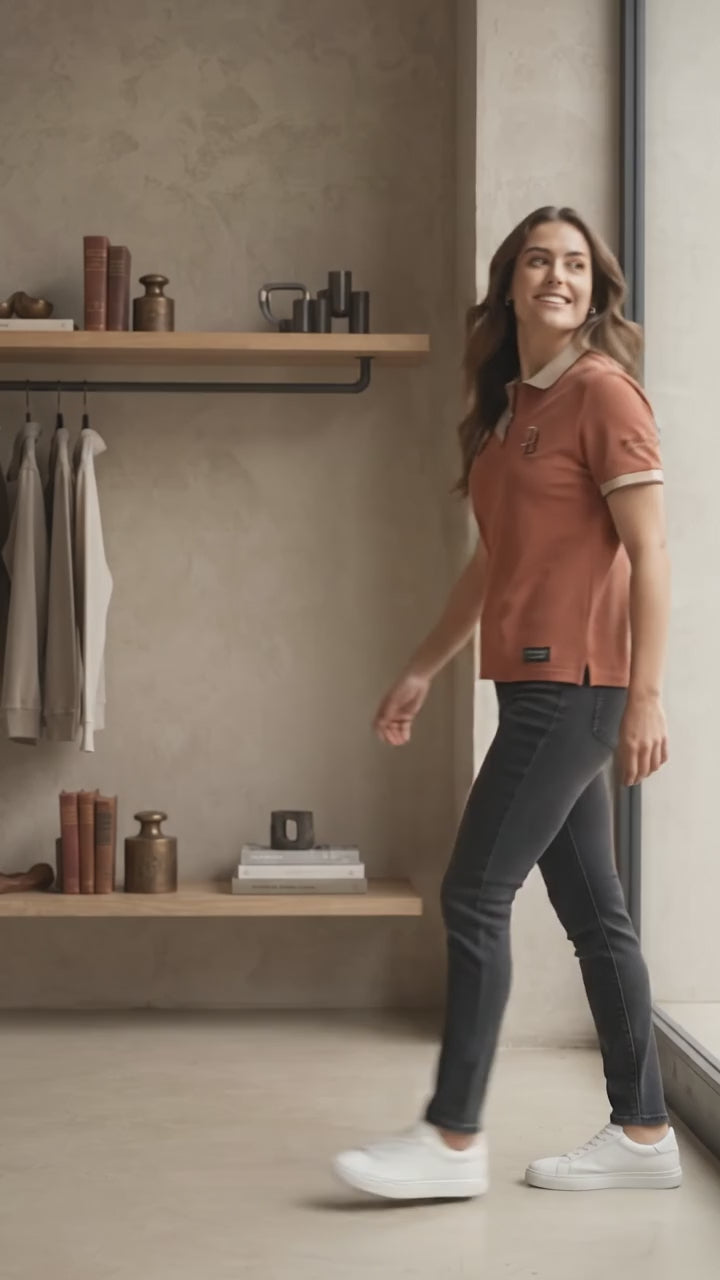 Discipline Unisex Architectural Quarter-Zip Piqué Polo – Terracotta